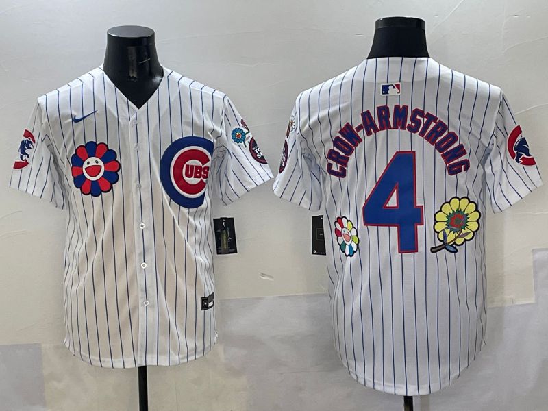 Men Chicago Cubs #4 Crow-Armstrong White Stripe Flower Edition 2025 Nike MLB Jersey style 2